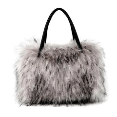 Faux Fur Women's Tote Satchel - Grey